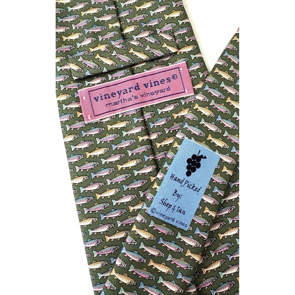 NEW Vineyard Vines Trout Fish Martha's Vineyard Handpicked Silk Tie Shep & Ian